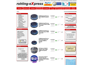 Screenshot der Shop-Webseite von rohling-express