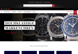 Screenshot der Shop-Webseite von Zeitauktion - Luxusuhren
