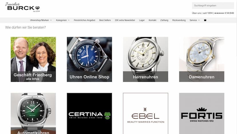 Screenshot der Shop-Webseite von juwelier-burck.de