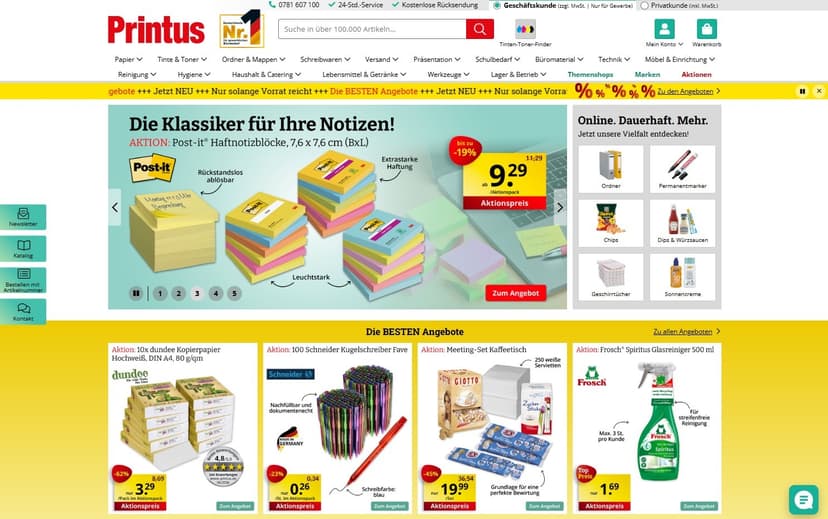 Screenshot der Shop-Webseite von printus.de