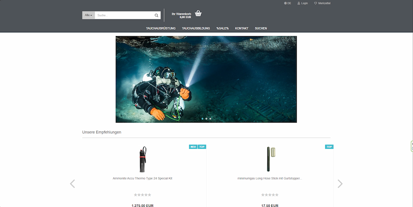 Screenshot der Shop-Webseite von minimumgas.de