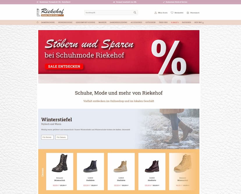 Screenshot der Shop-Webseite von riekehof.de