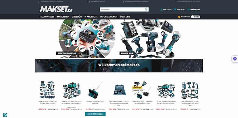 Screenshot der Shop-Webseite von Makset - Makita Set