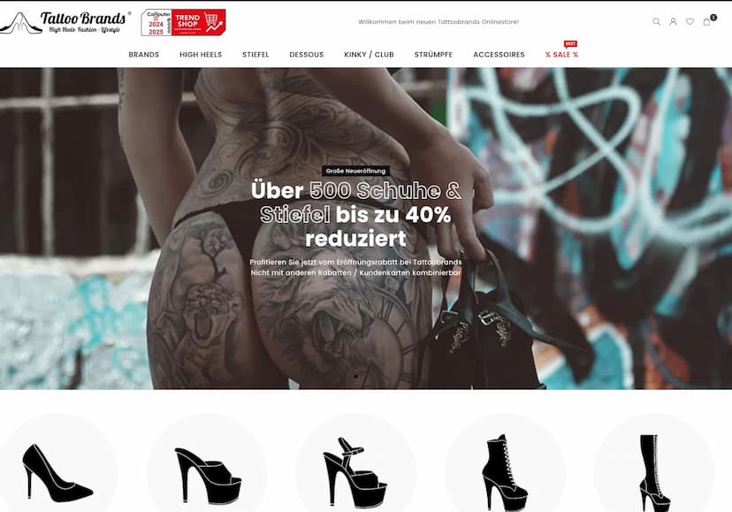 Screenshot der Shop-Webseite von Tattoobrands