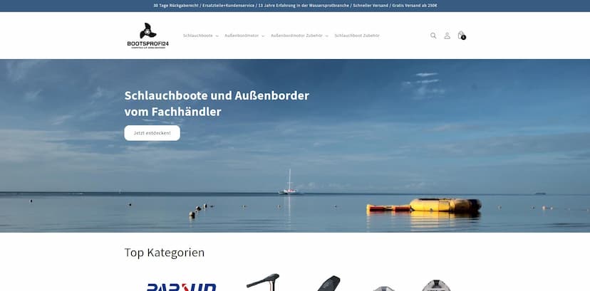 Screenshot der Shop-Webseite von BOOTSPROFI24