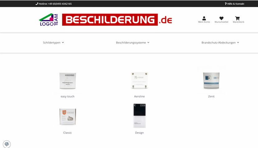 Screenshot der Shop-Webseite von www.beschilderung.de