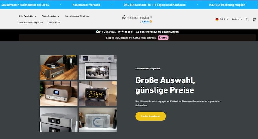 Screenshot der Shop-Webseite von cmk-shop.soundmaster-hifi