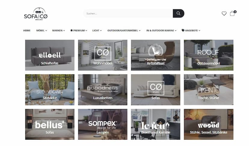 Screenshot der Shop-Webseite von sofaundco.de