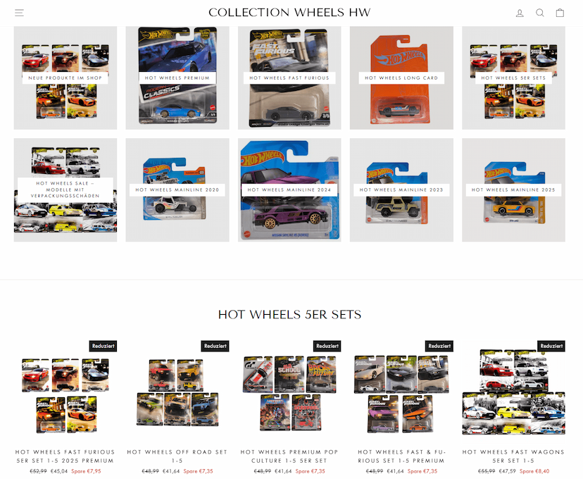 Screenshot der Shop-Webseite von Collectionwheels