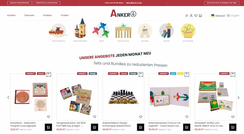 Screenshot der Shop-Webseite von Anker