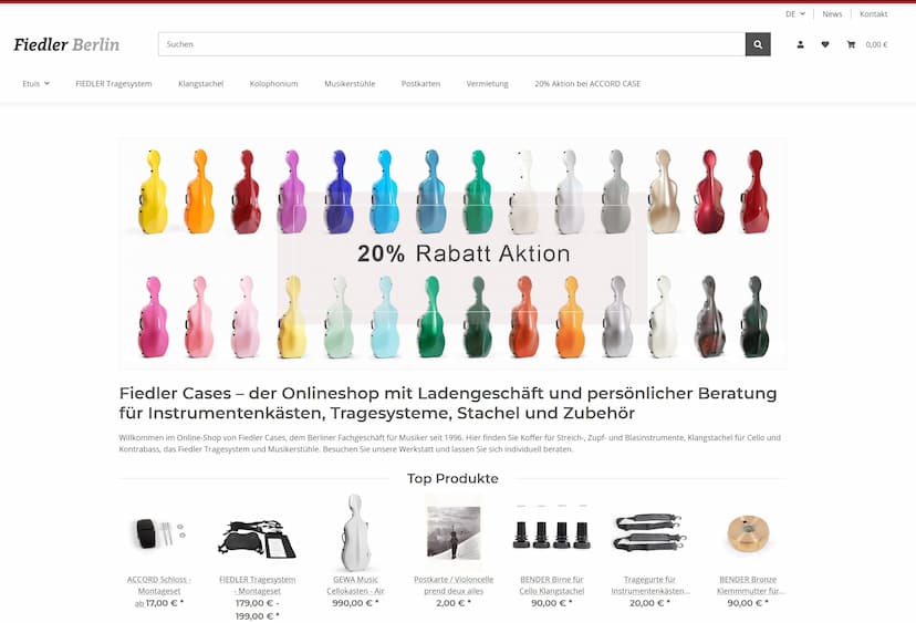Screenshot der Shop-Webseite von fiedler-cases