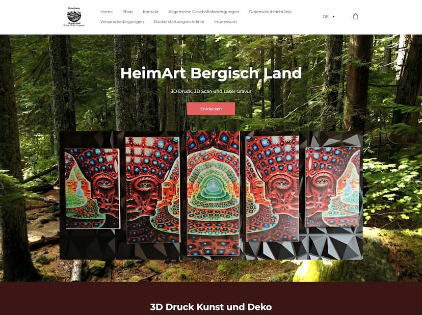 Screenshot der Shop-Webseite von HeimArt Bergisch Land