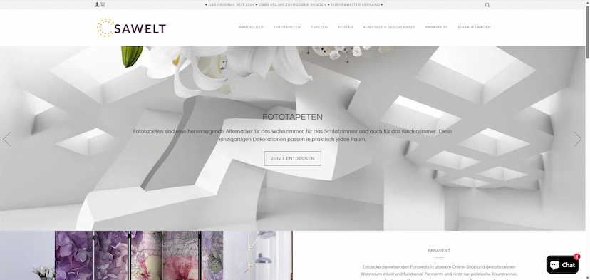 Screenshot der Shop-Webseite von Sawelt
