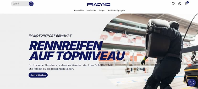 Screenshot der Shop-Webseite von RACYNG
