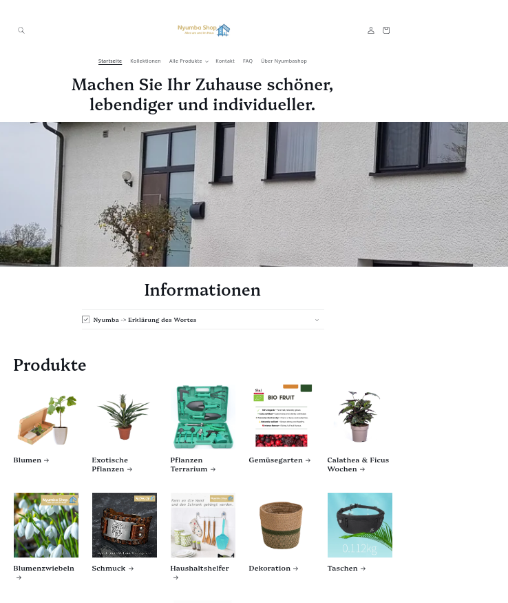 Screenshot der Shop-Webseite von Nyumba-Shop