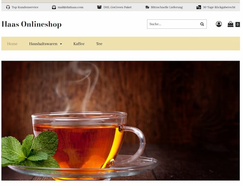 Screenshot der Shop-Webseite von haas-onlineshop.de