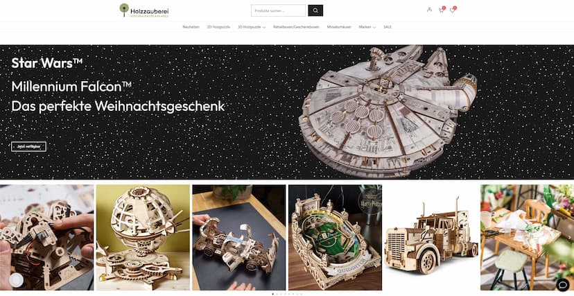 Screenshot der Shop-Webseite von Holzzauberei