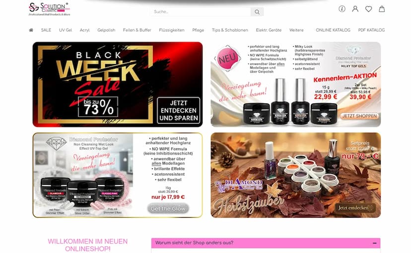 Screenshot der Shop-Webseite von Solution Cosmetic INT Ltd.