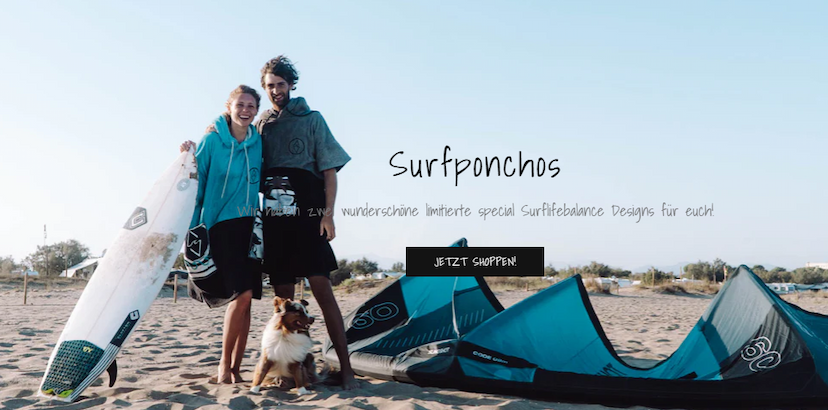 Screenshot der Shop-Webseite von surf life balance