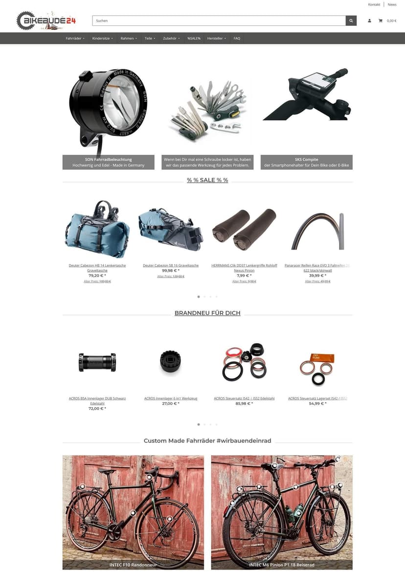 Screenshot der Shop-Webseite von bikebude24