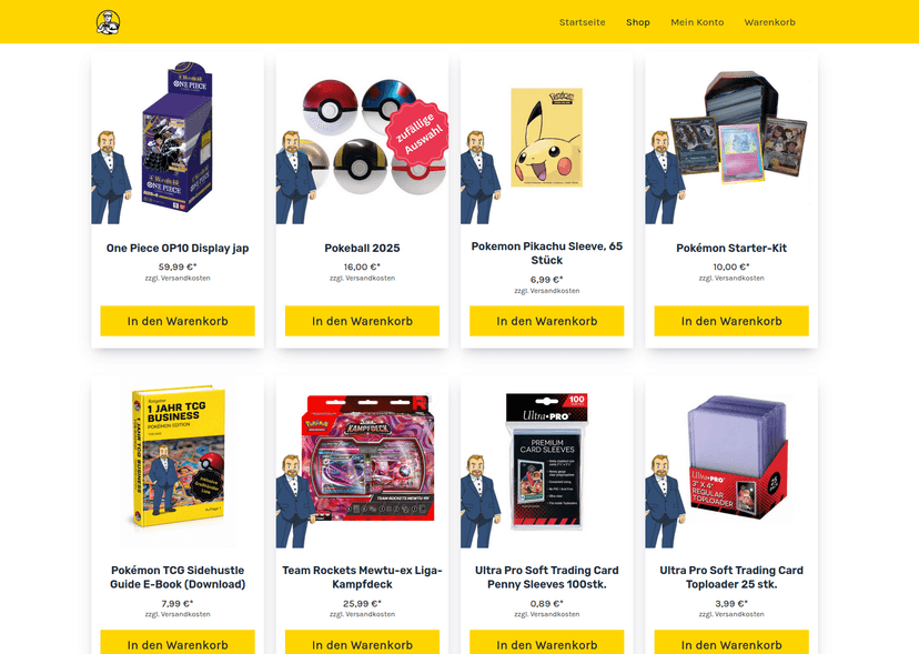 Screenshot der Shop-Webseite von TCG Held