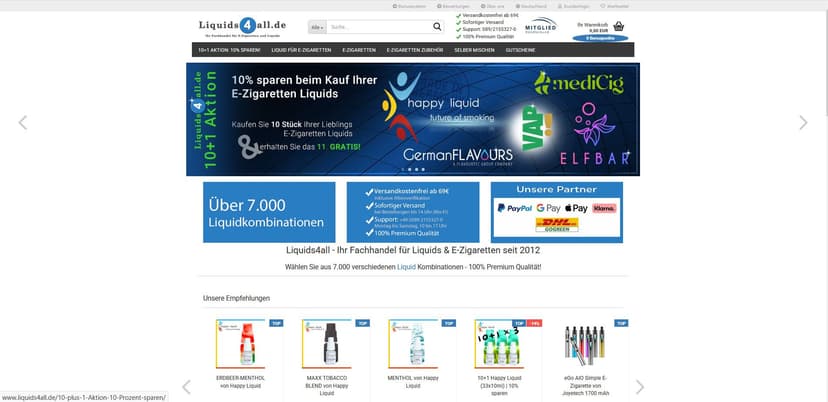 Screenshot der Shop-Webseite von Liquids4all