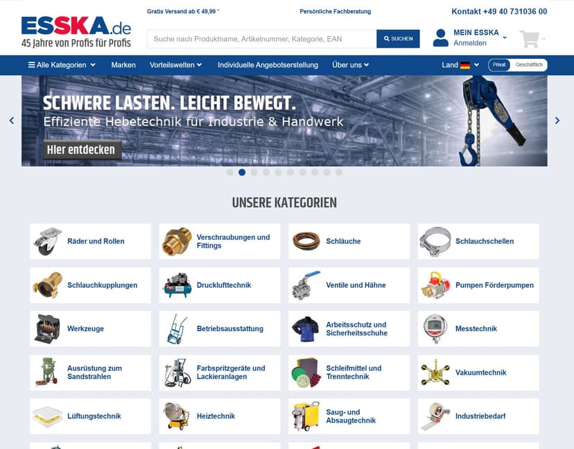 Screenshot der Shop-Webseite von ESSKA.de