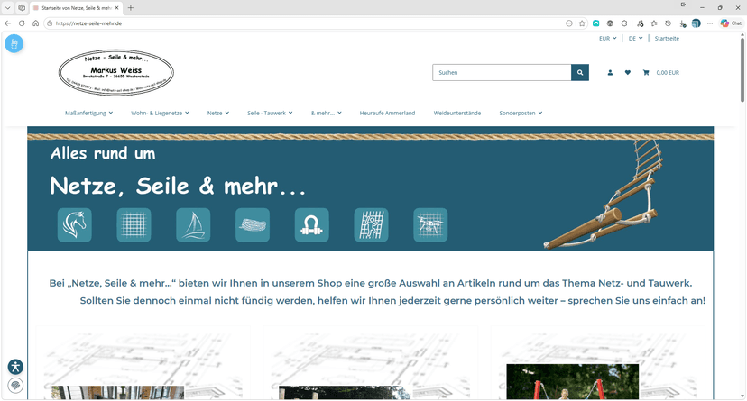Screenshot der Shop-Webseite von netze-seile-mehr