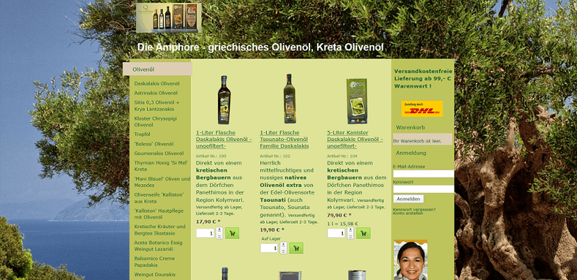 Screenshot der Shop-Webseite von Die Amphore