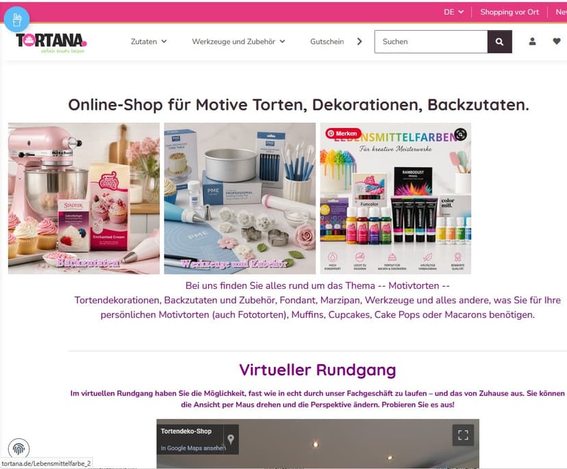 Screenshot der Shop-Webseite von Tortana.de