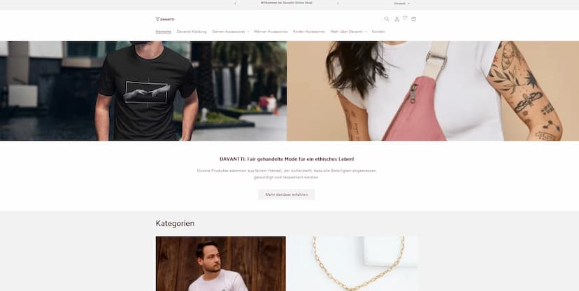 Screenshot der Shop-Webseite von davantti