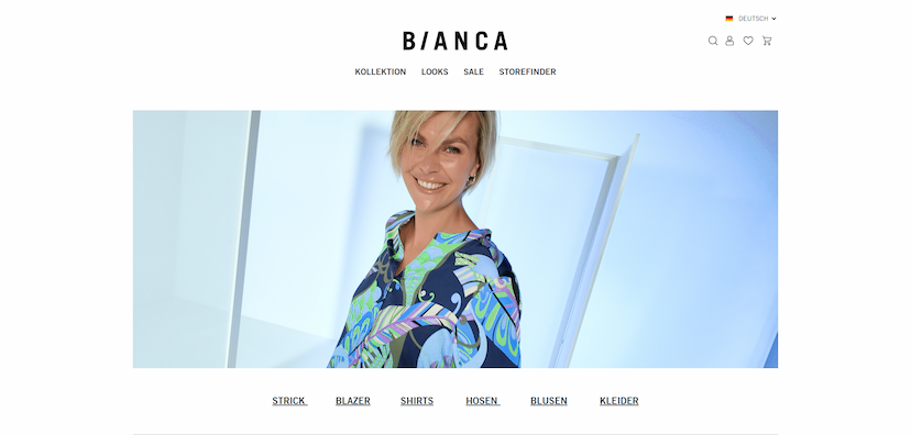 Screenshot der Shop-Webseite von BIANCA Moden