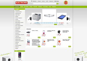 Screenshot der Shop-Webseite von electronis.de