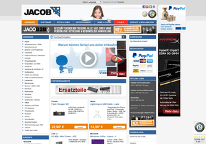 Screenshot der Shop-Webseite von Jacob Elektronik