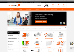 Screenshot der Shop-Webseite von saxoprint.de