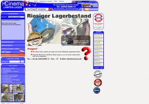 Screenshot der Shop-Webseite von HCinema Lampenlager