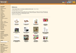 Screenshot der Shop-Webseite von Tevala Design Shop