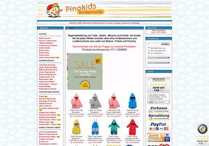 Screenshot der Shop-Webseite von Pinokids Kindermode