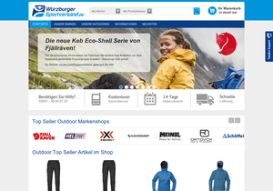 Screenshot der Shop-Webseite von Würzburger Sportversand