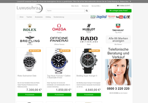Screenshot der Shop-Webseite von Luxusuhr24 Juweliere GmbH