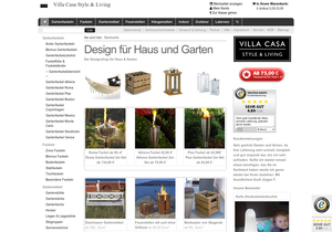 Screenshot der Shop-Webseite von Villa Casa STYLE & LIVING