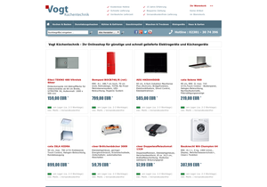 Screenshot der Shop-Webseite von Vogt Küchentechnik
