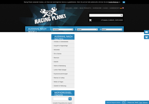 Screenshot der Shop-Webseite von Racing Planet Vertrieb GmbH
