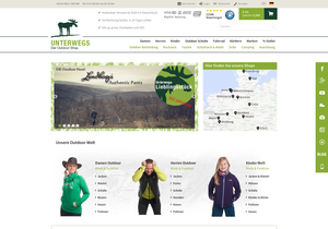 Screenshot der Shop-Webseite von Unterwegs Outdoorshop GmbH