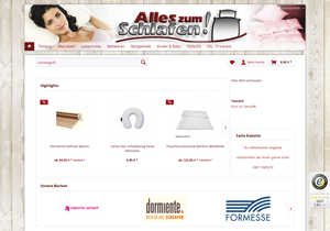 Screenshot der Shop-Webseite von Alles zum Schlafen
