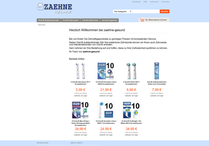 Screenshot der Shop-Webseite von zaehne-gesund