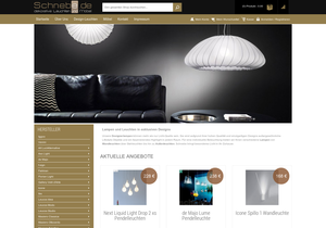 Screenshot der Shop-Webseite von schnebe  Designleuchten