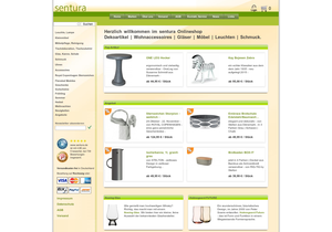 Screenshot der Shop-Webseite von sentura Wohnstudio GmbH