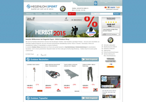 Screenshot der Shop-Webseite von HEGENLOH SPORT
