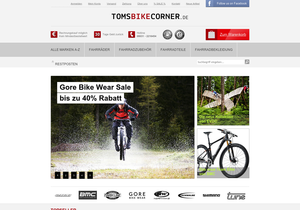 Screenshot der Shop-Webseite von Toms Bike Corner